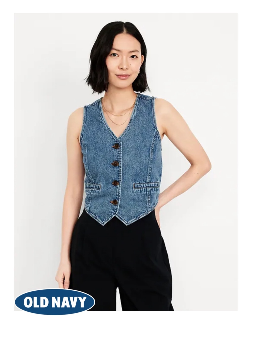Old Navy Women's Blue Denim Buttoned Vest